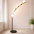 Imperial Aureon Arc - Luxury Designer LED Floor Lamp with gold arc and six globe lights, ideal for modern living rooms and upscale interiors.