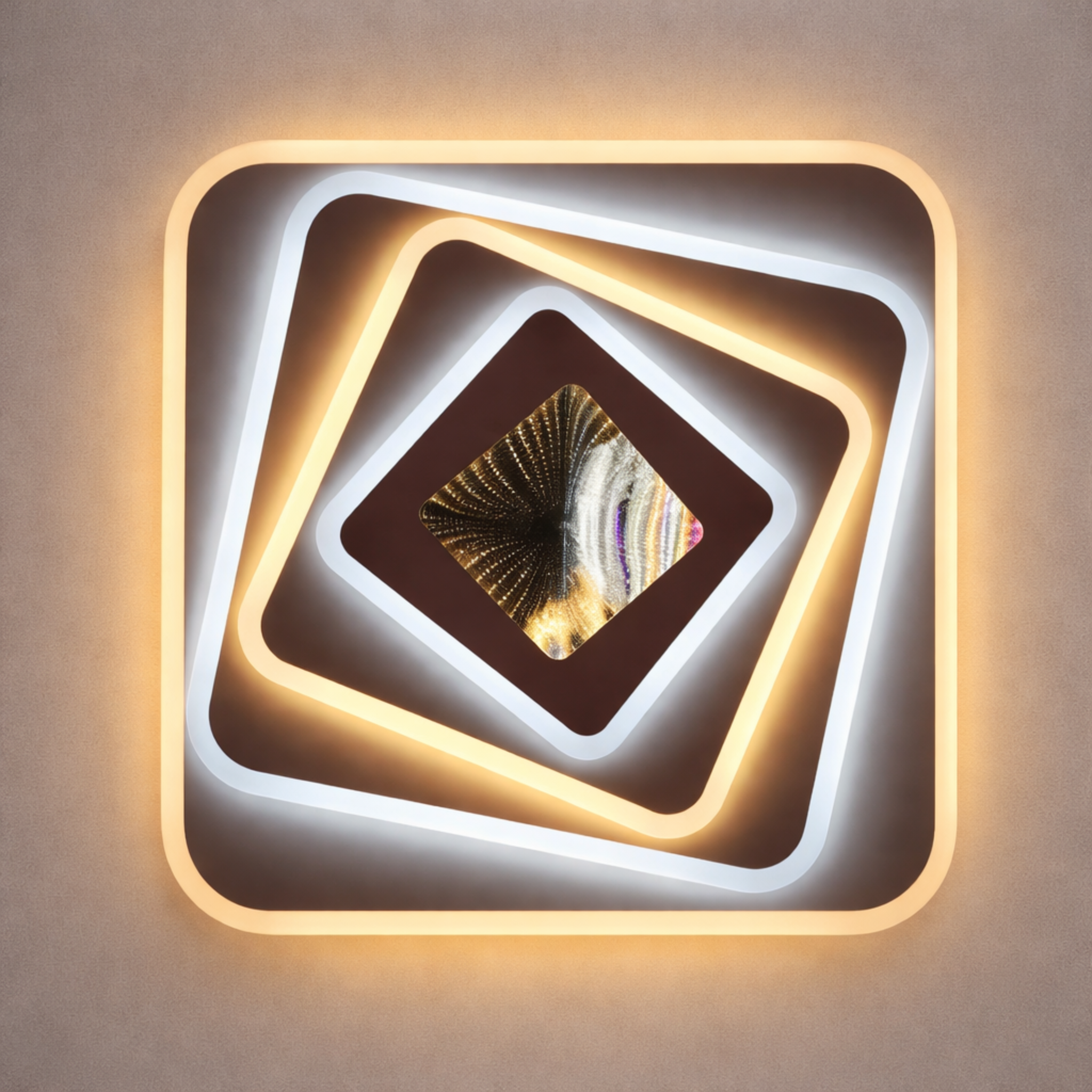 Quantum Square Modern LED Ceiling Light with geometric layered square design and dual-tone illumination, ideal for contemporary interiors.