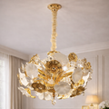 Imperial Fleur Royale luxury floral crystal chandelier with gold petals and white floral accents, ideal for upscale home interiors in India.