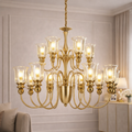 Luxury LED Living Room Chandelier with multi-arm gold finish and glass shades, ideal for modern interiors and upscale home lighting décor.