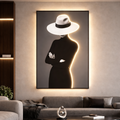 AuraMuse LED Backlit Wall Art Panel featuring a minimalist black-and-white portrait with ambient lighting, perfect for modern home decor.