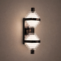Noir Helix Luxury Crystal Wall Light with dual stacked crystal spheres and black chrome accents, ideal for ambient lighting in modern interiors.