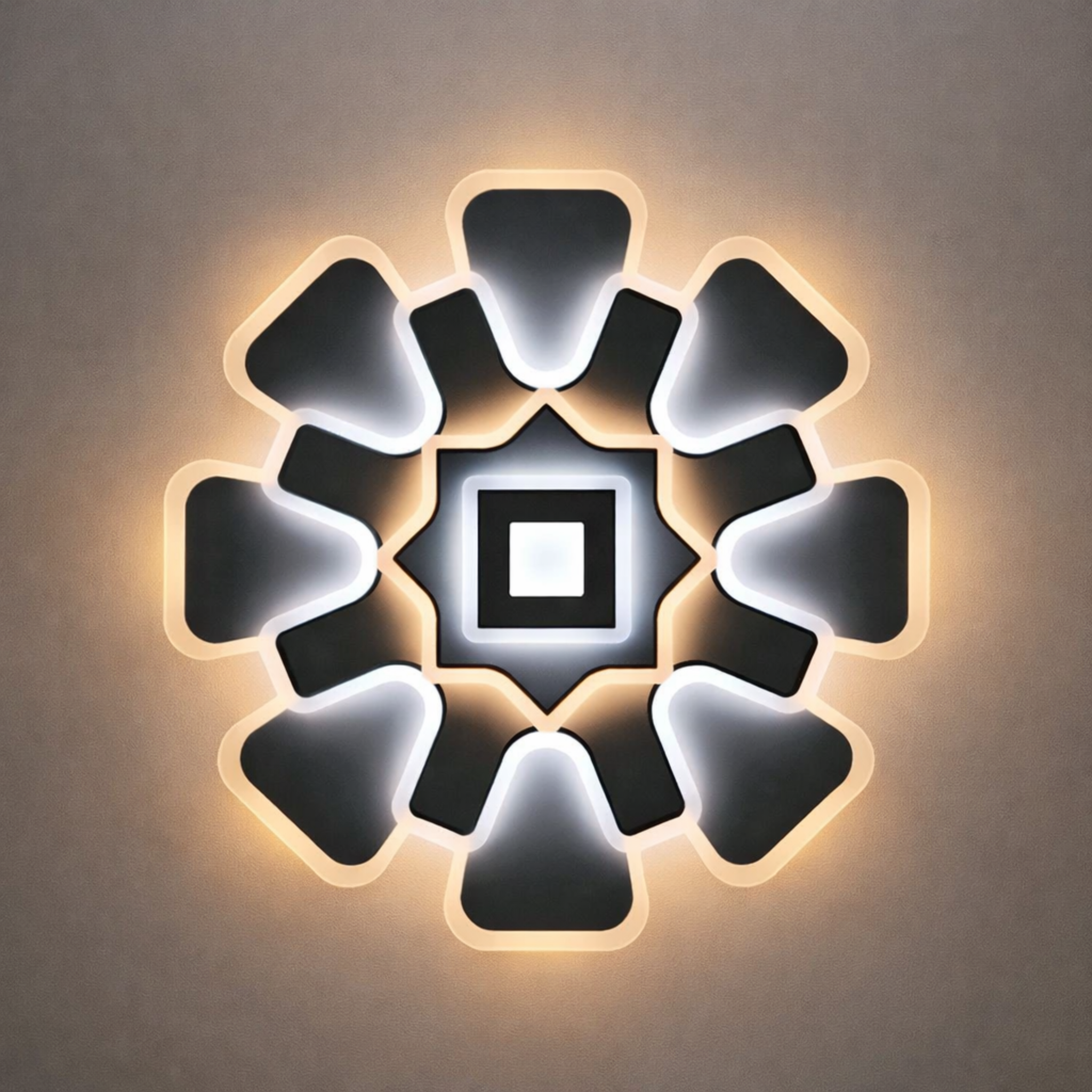 AuraBloom Modern Floral LED Ceiling Light with sculpted petal design and dual-tone illumination, ideal for luxury home interiors.