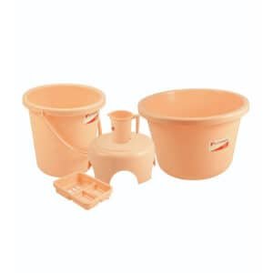 Light Orange 5 Pcs Plastic Bathroom Set, For Home