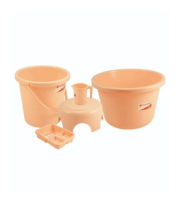 Light Orange 5 Pcs Plastic Bathroom Set, For Home