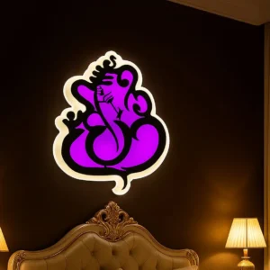 LED Wall Art – Ganesh Silhouette in Purple Glow