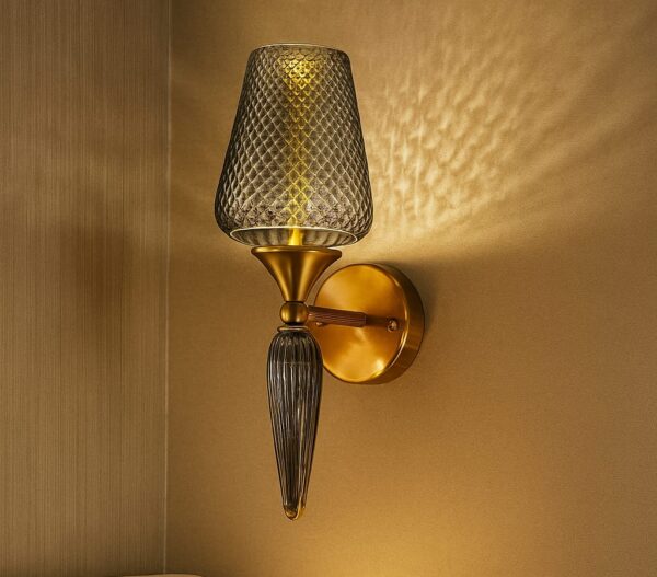 Amber Glass wall Sconce-Vintage Diamond Cut Design