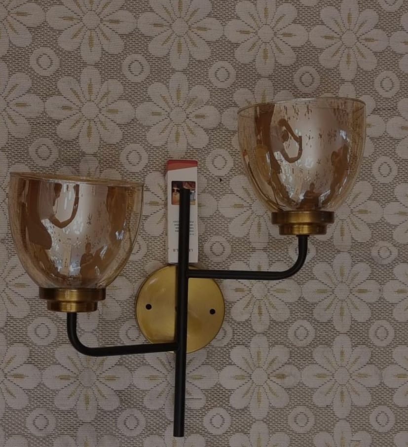 Double Arm Wall Sconce with Amber Glass Shades Elegant Lighting