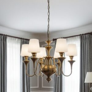 Brass Chandelier with Frosted Glass Shades